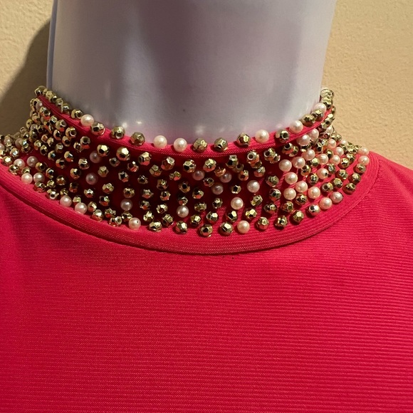 Beaded / Pearl High neck, , coral, sleeveless - Picture 2 of 3